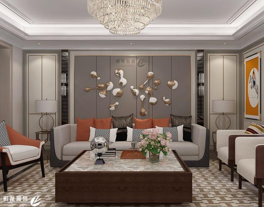 国金华府,现代轻奢风格效果图,客厅沙发背景墙设计